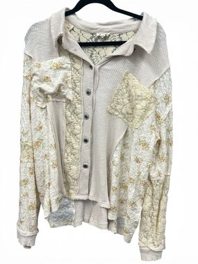 POL
Cream Patchwork Lace Button-Up Shirt